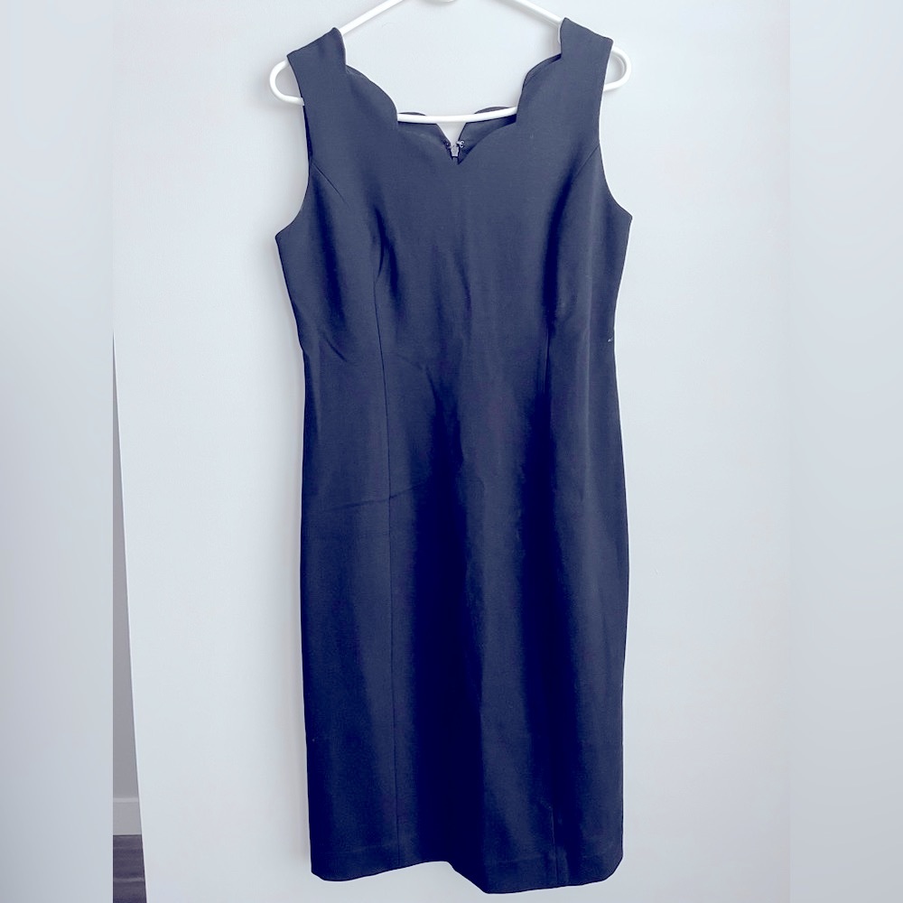 Talbots black scalloped v-neck sleeveless  dress